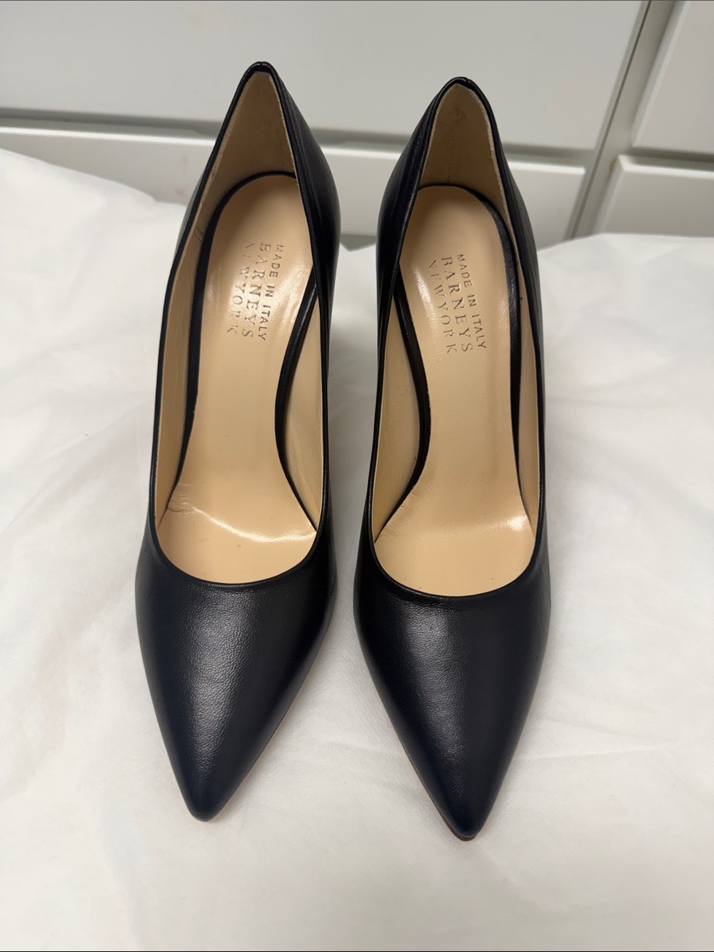 Barneys New York Black Pointed-Toe Leather Heels